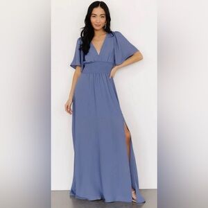 Balticborn Dress Womens XL Verona Smocked V Neck Chiffon Maxi Blue New‎